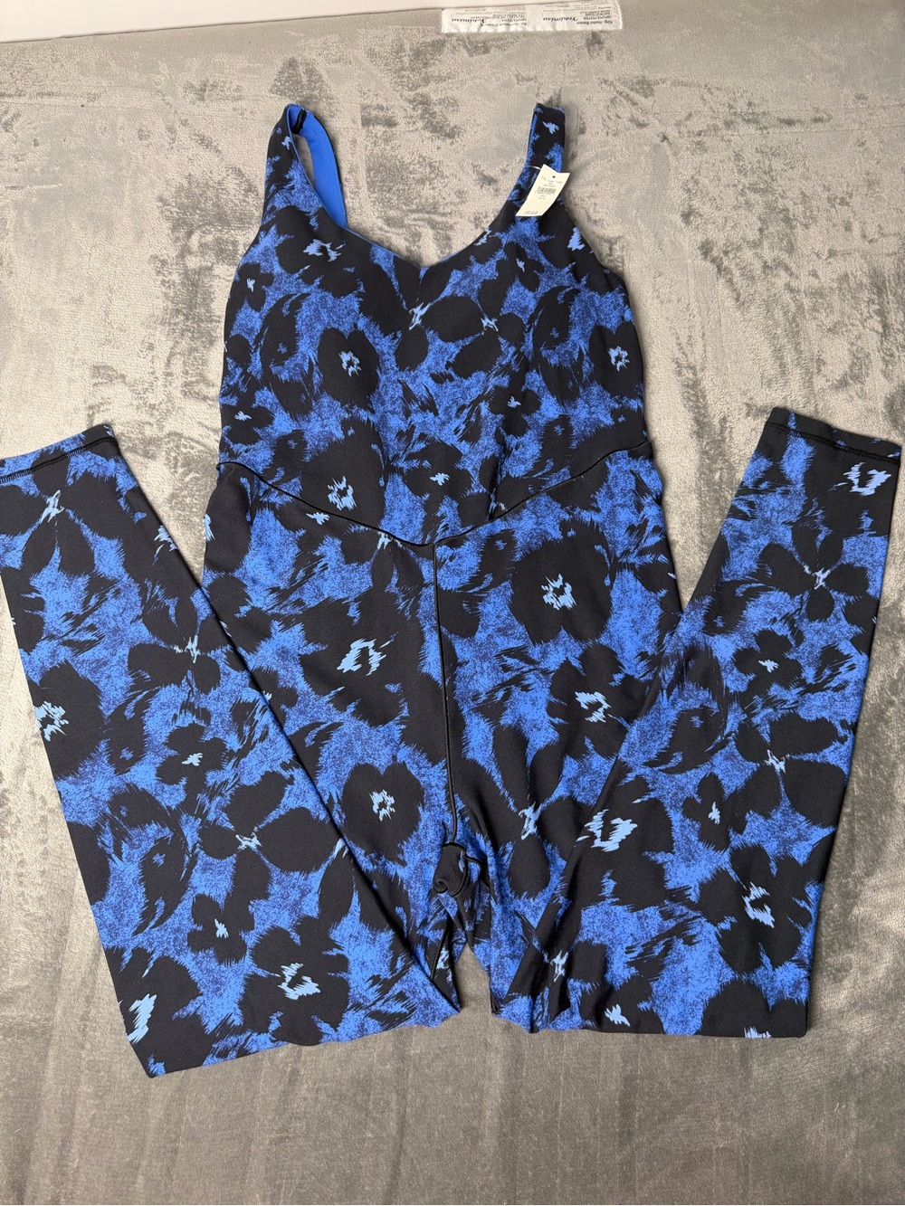 Aerie Offline Blue and Black Floral Print Jumpsuit